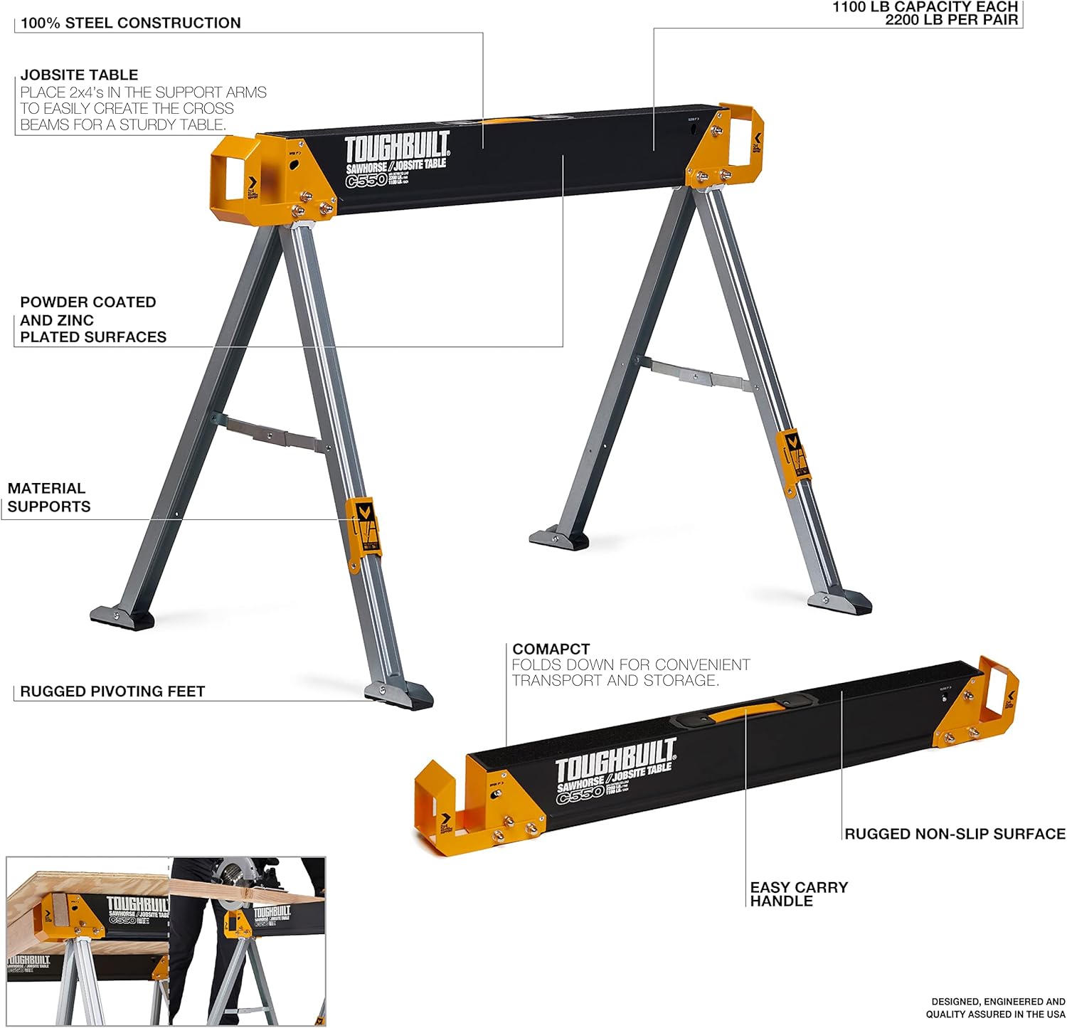 81G9VcLf_7L._AC_SL1500 Caballete mesa de trabajo 2 unidaes - TB-C550-2 TOUGHBUILT - Imagen 2