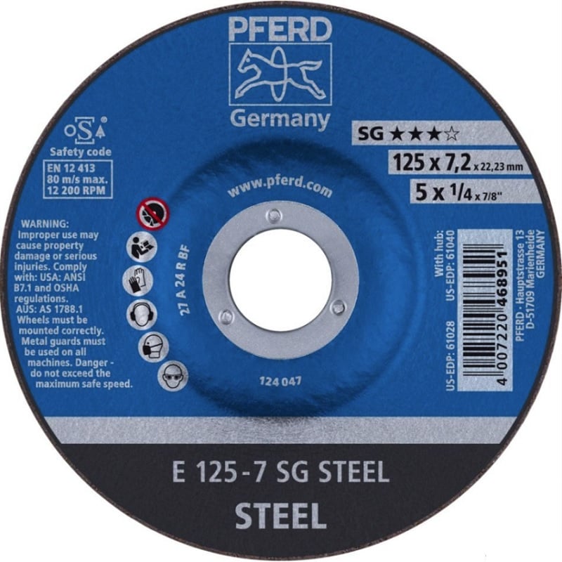 208134-4007220468951-DISCO-DESBASTE-ACERO-E-125X7-SG-STEEL-REF-62212626-PFERD Disco desbaste acero e 125x7 SG STEEL - 62212626 PFERD - Imagen 1