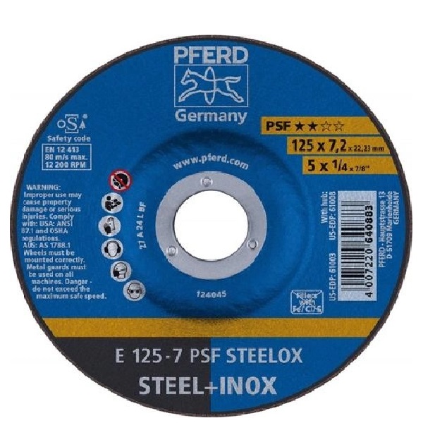 208201-4007220640883-DISCO-DESBASTE-125X7-PSF-STEELOX-62012640-PFERD- Disco desbaste 125x7 PSF STEELOX - 62012640 PFERD - Imagen 1