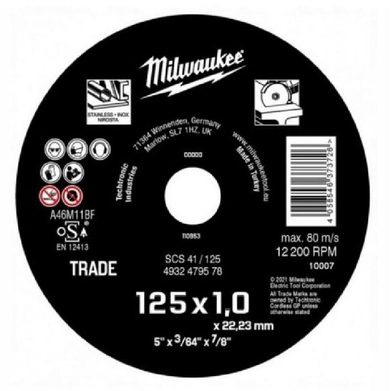 210072-4058546373726-DISCO-CORTE-METAL-TRADE-125X1-0-MM-REF-4932479578-MILWAUKEE Disco Corte Metal Trade 125X1.0 Mm - 4932479578 MILWAUKEE - Imagen 1