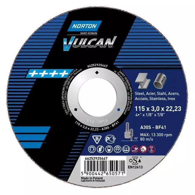 212389-5900442659895-DISCO-CORTE-VULCAN-115X1-AS60S-BF41-66252925431-NORTON Disco de corte Vulcan 115x1 AS60S-BF41 - 66252925431 NORTON - Imagen 1