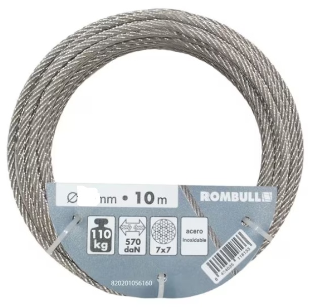 225421-8434035118195-CABLE-ACERO-INOXIDABLE-3MM-10MTL-ROMBULL Cable de acero inoxidable 3 mm 10 m - ROMBULL - Imagen 1