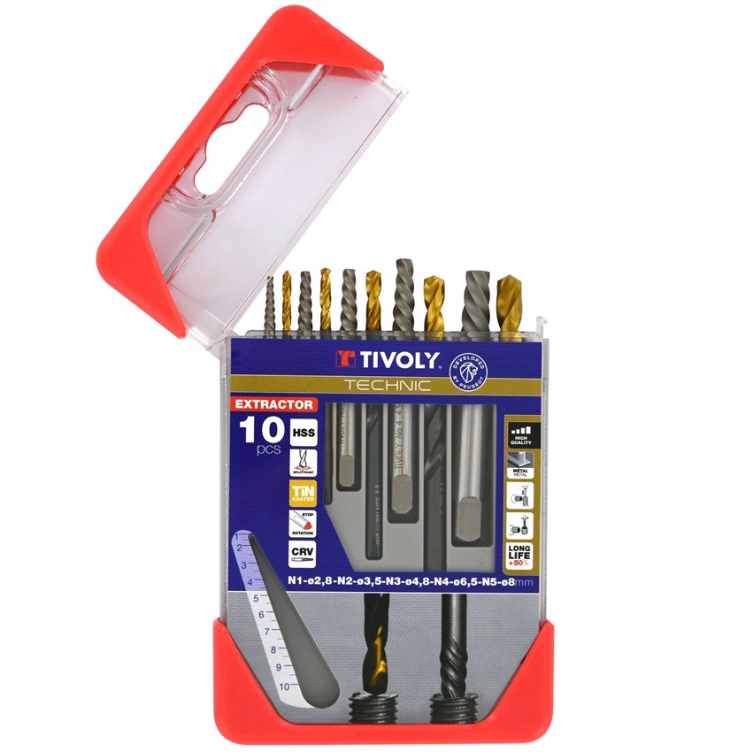 256946-3221912132116-JUEGO-EXTRACTOR-DE-TORNILLOS-ROTOS-10PZ-REF-11901170052-TIVOLY Juego extractor de tornillos rotos 10PZ - 11901170052 TIVOLY - Imagen 1