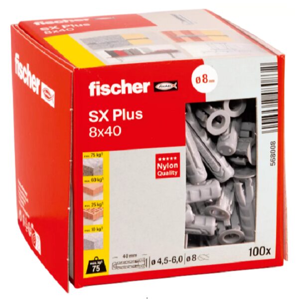 207650-4048962480832-Caja-de-tacos-nylon-SX-Plus-8-100-uds-568008-FISCHER Caja de tacos nylon SX Plus-8 100 uds - 568008 FISCHER - Imagen 1