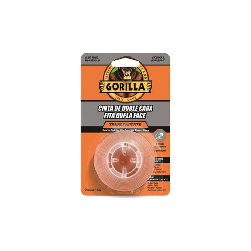 212310-5704947002503-Cinta-doble-cara-transparente-1-5Mx25-mm-Gorilla-3044100-IPT Cinta doble cara transparente 1.5Mx25 mm Gorilla - 3044100 IPT - Imagen 1