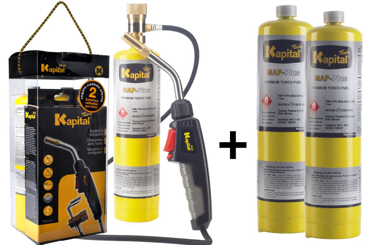 223763-8428805003644-Kit-soplete-gas-KT947H-2-botellas-MAP-PRO-KT947HP-KAPITAL Kit soplete gas KT947H + 2 botellas MAP-PRO - KT947HP KAPITAL - Imagen 1