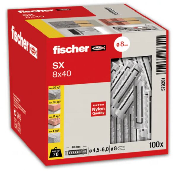 271200-4048962576405-Caja-de-tacos-nylon-SX-8-100-uds-579281-FISCHER Caja de tacos nylon SX-8 100 uds - 579281 FISCHER - Imagen 1