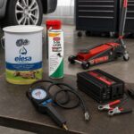 Productos y equipos profesionales para mantenimiento de automóviles: lubricante, grasa, inflador, gato hidráulico y convertidor